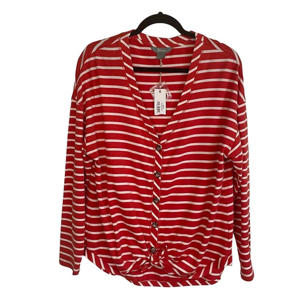NWT Natural Reflections Red & White Stripe Tie Front Cardigan Style Top Size L